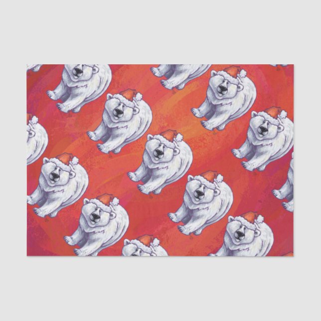 Papier Mousseline Noël de l'ours polaire sur le rouge (Recto)
