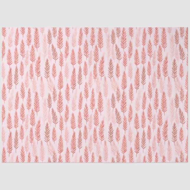 Papier Mousseline Noël des Feuilles de pin rose et blanc (Recto)