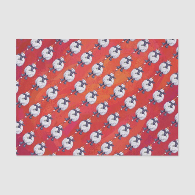 Papier Mousseline Noël des moutons sur rouge (Recto)