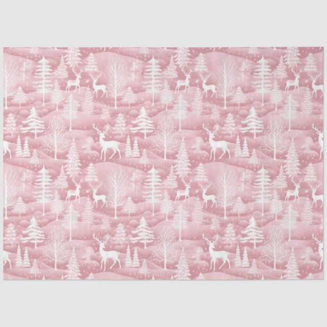 Papier Mousseline Noël des rennes Noël Motifs roses Noël (Recto)