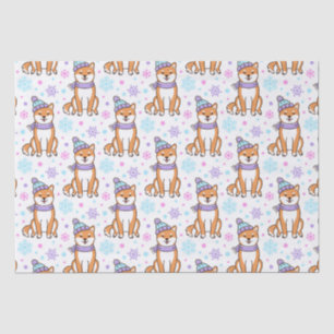 Papier Mousseline Noël d'hiver Shiba Inu