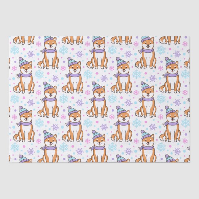 Papier Mousseline Noël d'hiver Shiba Inu (Recto)