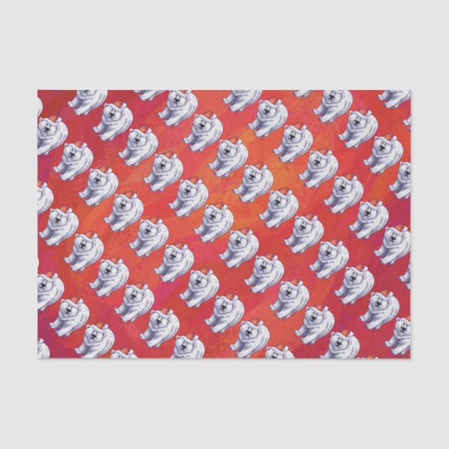 Papier Mousseline Noël d'ours blanc sur le rouge (Recto)