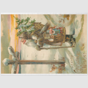 Papier Mousseline Noël du père vintage d'or en neige