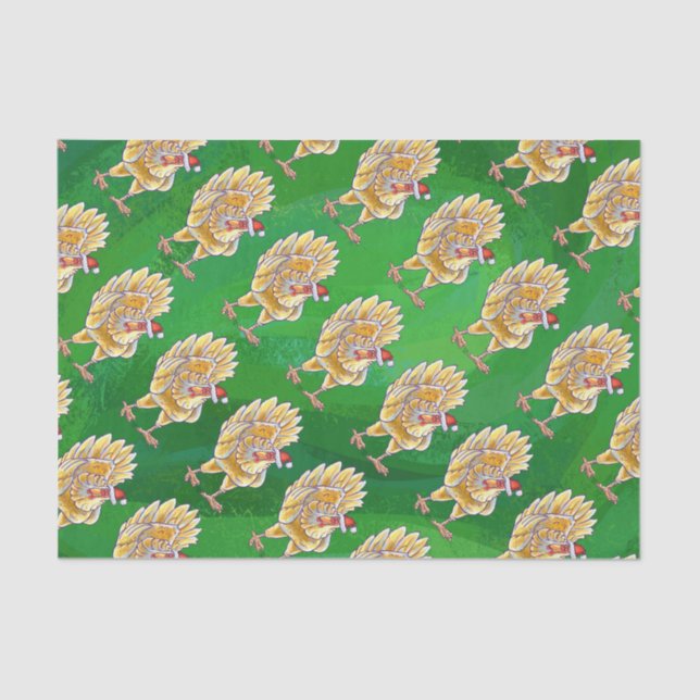 Papier Mousseline Noël Du Poulet Sur Vert (Recto)