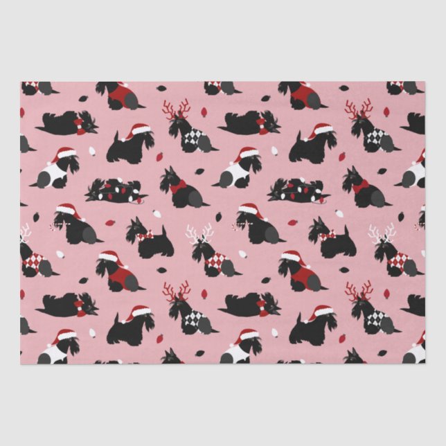 Papier Mousseline Noël écossais Terrier rose (Recto)