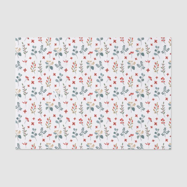 Papier Mousseline Noël Eucalyptus Berry Folial Floral (Recto)