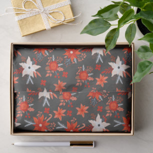 Papier Mousseline Noël Festif hiver Rouge rose floral
