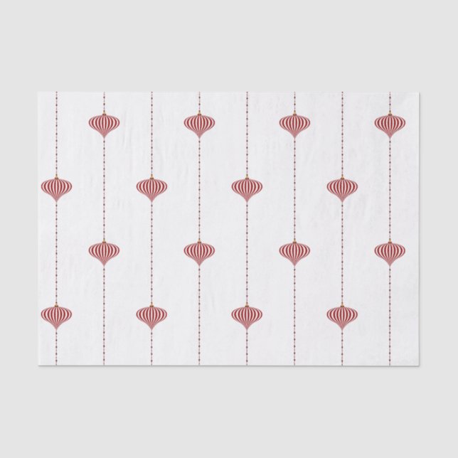 Papier Mousseline Noël Fêtes Rouge Blanc rayé Ornements (Recto)