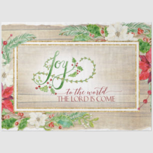 Papier Mousseline Noël Floral Rustic Joie à la typographie mondiale 