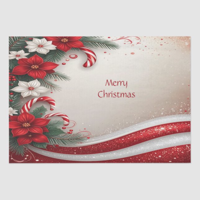 Papier Mousseline Noël Floral Sucres de canne Fêtes Tissu Papier (Recto)