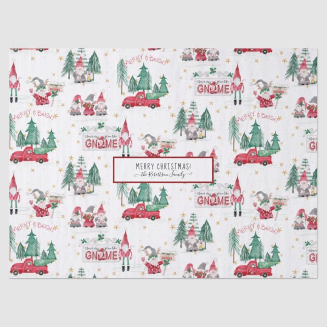 Papier Mousseline Noël Gnomes Joyeux et Bright Red Truck Forest (Recto)