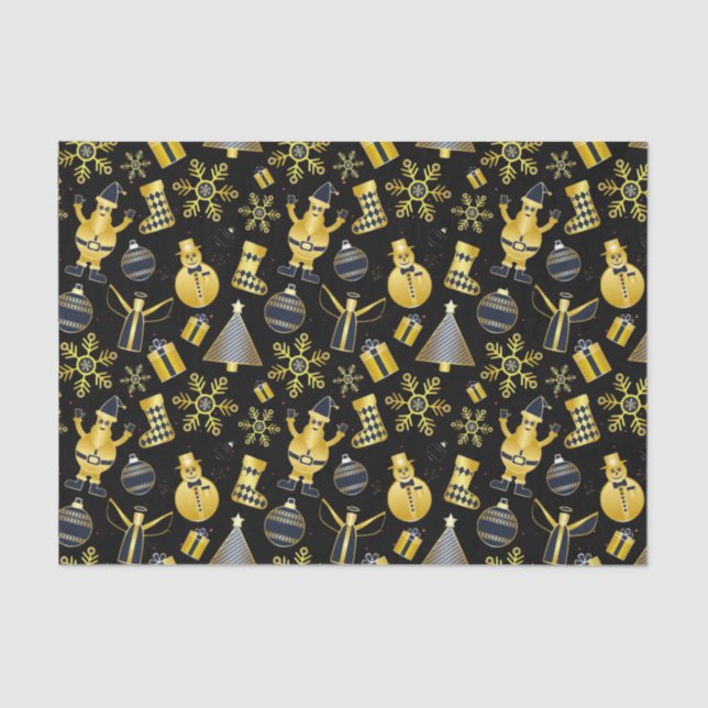 Papier Mousseline Noël Gold Père Noël Snowman Stocking Motif cadeau (Recto)