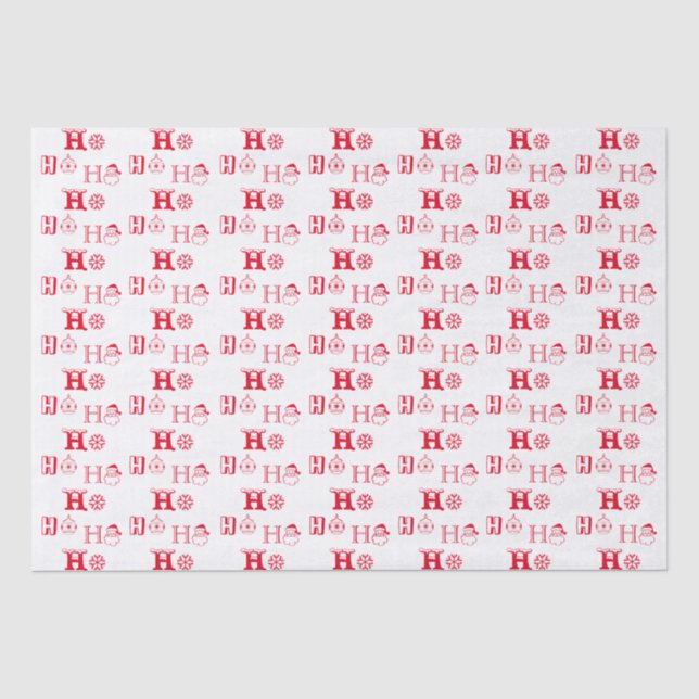 Papier Mousseline Noël Ho Ho Ho rouge et blanc motif mignon (Recto)