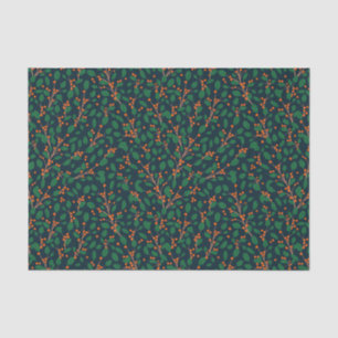 Papier Mousseline Noël Holly Botanical Green Navy