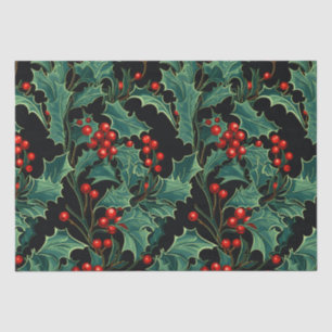 Papier Mousseline Noël Holly Branches et Berries