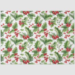 Papier Mousseline Noël Holly Feuilles Et Baies Rouges Sans Fil