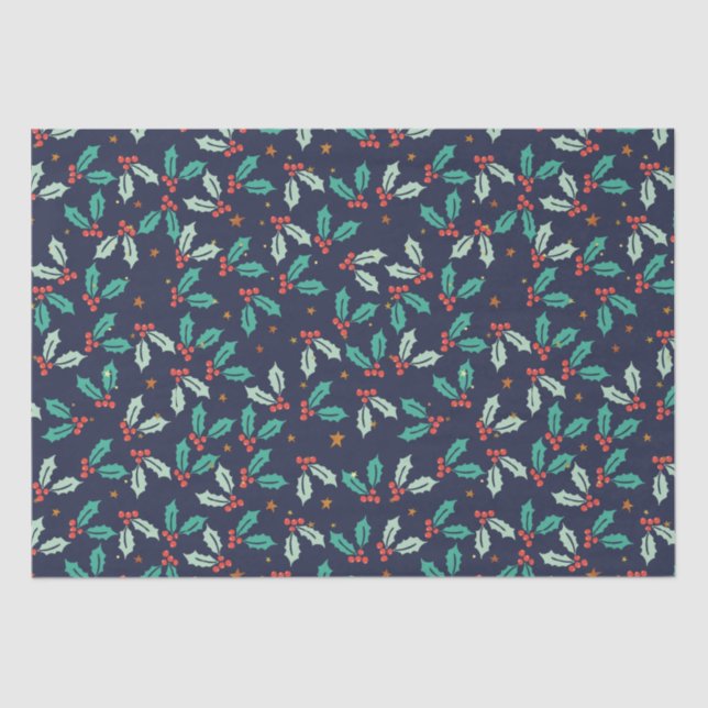 Papier Mousseline Noël Holly Motif sans couture (Recto)