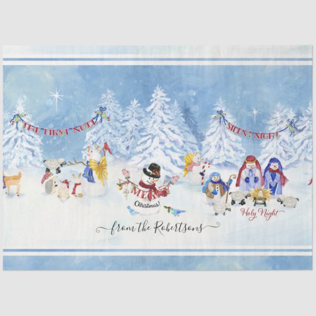 Papier Mousseline Noël mignon Snowman Nativité Aquarelle Famille (Recto)