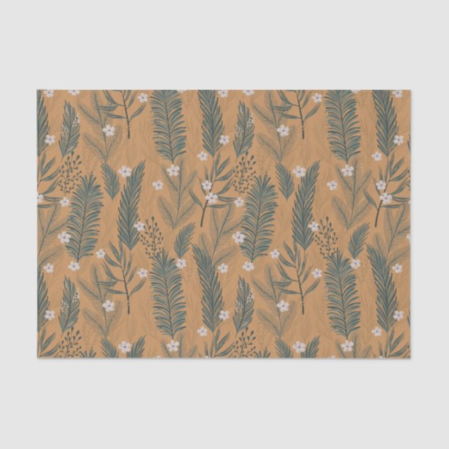 Papier Mousseline Noël Moderne Boho Botanique Verdure (Recto)
