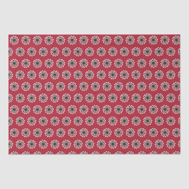 Papier Mousseline Noël Motif de flocon rouge et vert (Recto)