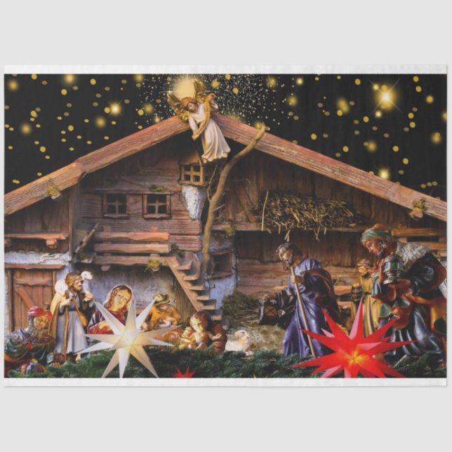 Papier Mousseline Noël Nativité Manger 4 Découpage Tissu papier (Recto)