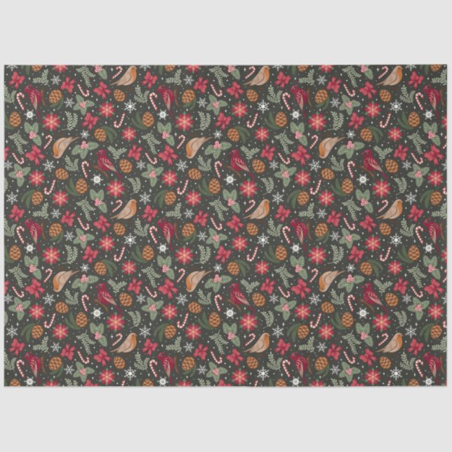 Papier Mousseline Noël naturel Ditsy (Recto)