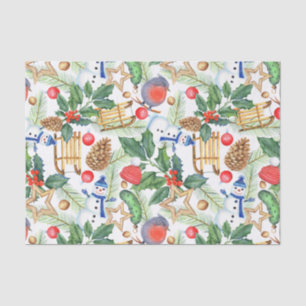 Papier Mousseline Noël Noël Noël Noël Snowman, Pine Cones, Holly
