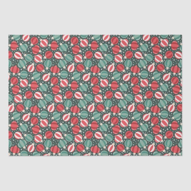 Papier Mousseline Noël Ornement Baubles Rouge Vert (Recto)