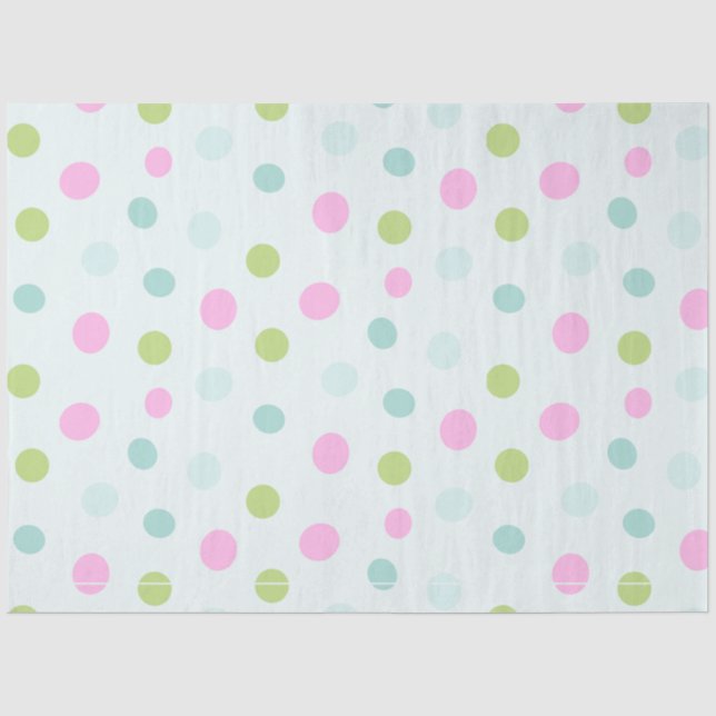 Papier Mousseline Noël Pastel Pois bleu vert rose (Recto)