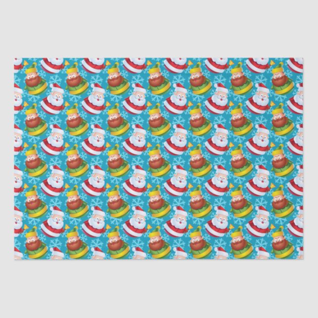 Papier Mousseline Noël Père Noël et ami avec Flambeau de neige (Recto)