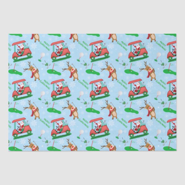 Papier Mousseline Noël Père Noël Golf avec Motif de rennes (Recto)