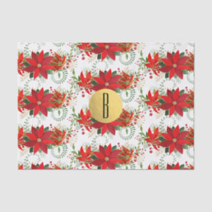 Papier Mousseline Noël Poinsettia Rouge Gold Holiday Floral