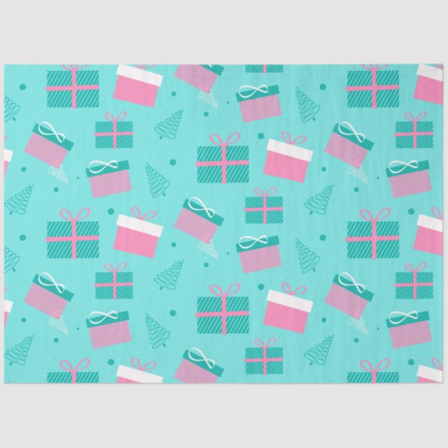 Papier Mousseline Noël présente des flocons de neige Bleu Noël (Recto)