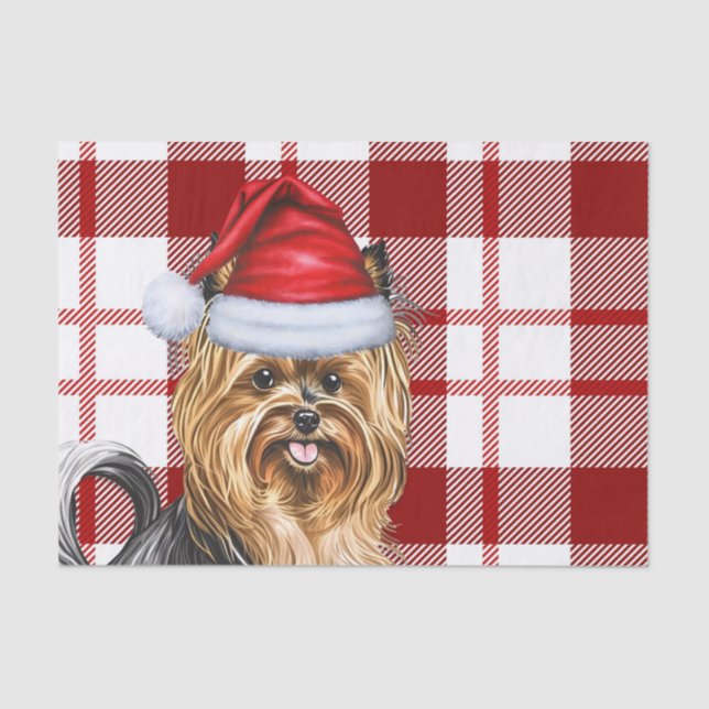 Papier Mousseline Noël Red Plaid et Biewer Terrier Chien (Recto)
