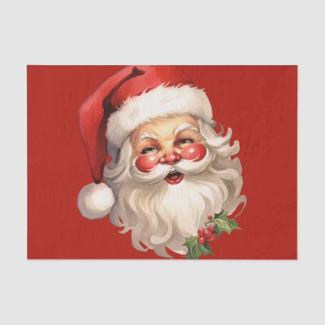 Papier Mousseline Noël rétro Holly Jolly Santa Claus (Recto)