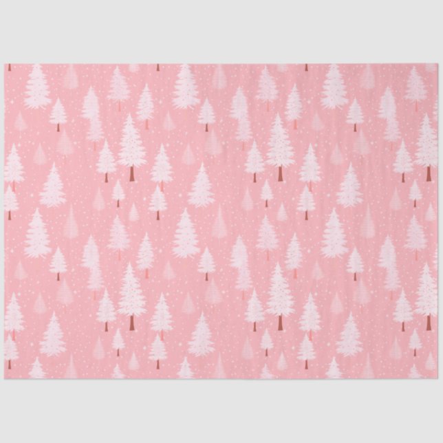 Papier Mousseline Noël rose et blanc Arbres de Noël (Recto)