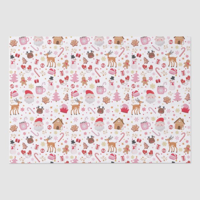 Papier Mousseline Noël rose rouge Père Noël Reindeer Wonderland (Recto)
