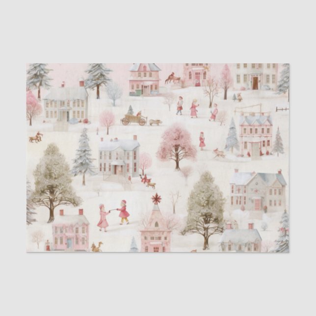 Papier Mousseline Noël rose vintage (Recto)