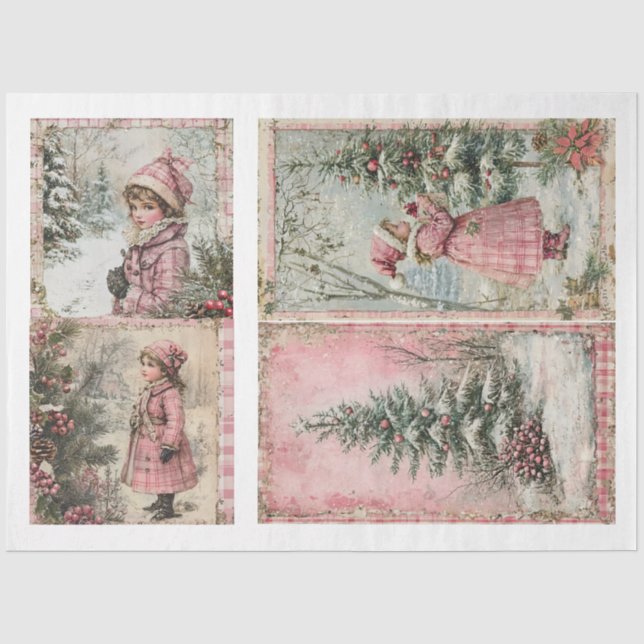 Papier Mousseline Noël rose vintage (Recto)