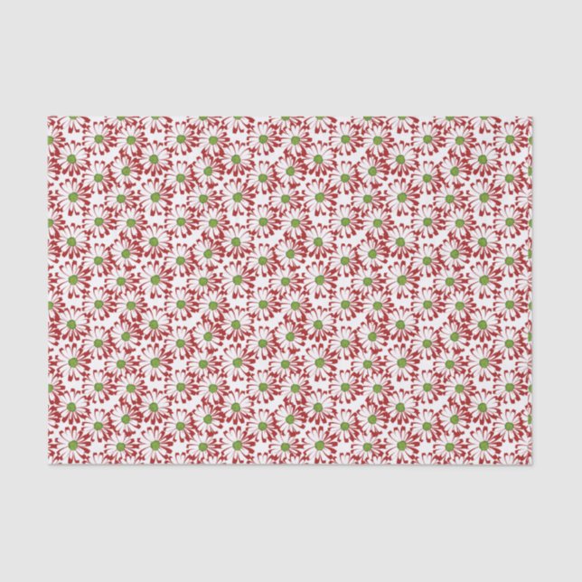 Papier Mousseline Noël Rouge et vert marguerite motif floral (Recto)