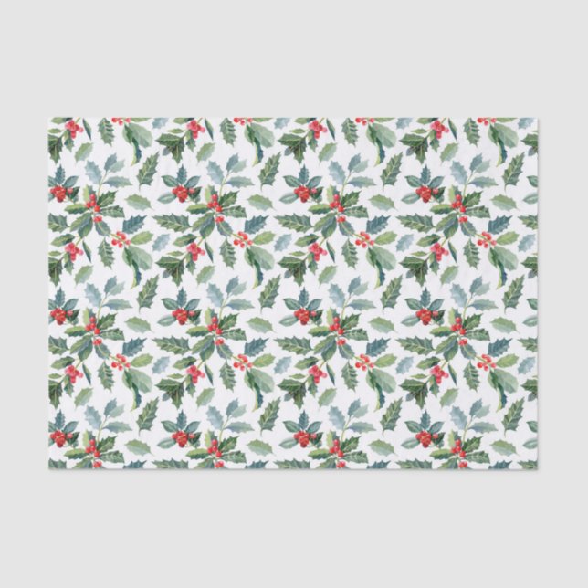 Papier Mousseline Noël rouge et vert Motif Holly (Recto)