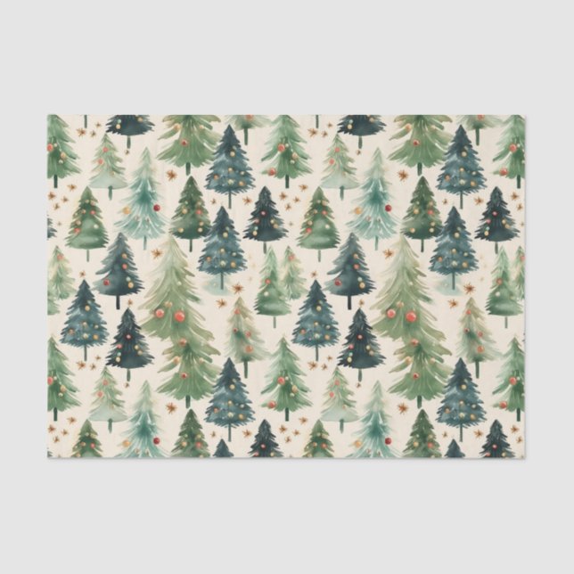 Papier Mousseline Noël Rustique Forêt d'hiver Pins Arbres (Recto)