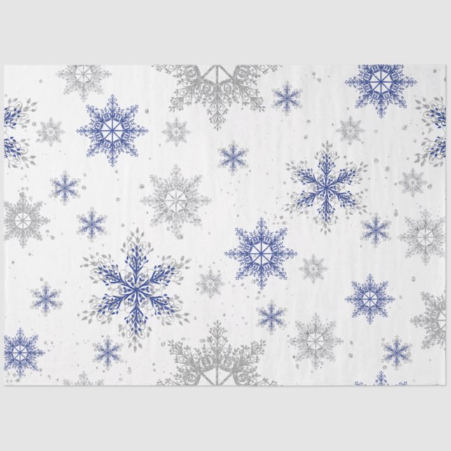 Papier Mousseline Noël Snowflakes hiver Parties scintillant en argen (Recto)