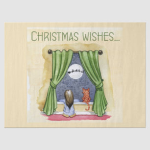 Papier Mousseline Noël Souhaite Mignonne Enfant & Kitty Chat Noël