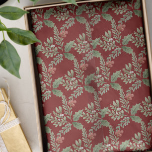 Papier Mousseline Noël Vacances Red Green Holly Berry Botanique