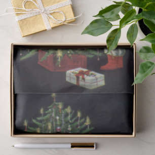 Papier Mousseline Noël vintage, Père Noël avec présents