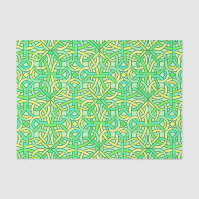 Papier Mousseline Noeud celtique Irlandais Motif de tresse vert jaun (Recto)