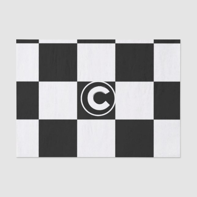Papier Mousseline Noir Blanc À damiers Carré Monogramme initial (Recto)