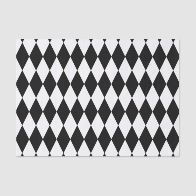 Papier Mousseline Noir blanc Arlequin Diamonds Motif Design (Recto)